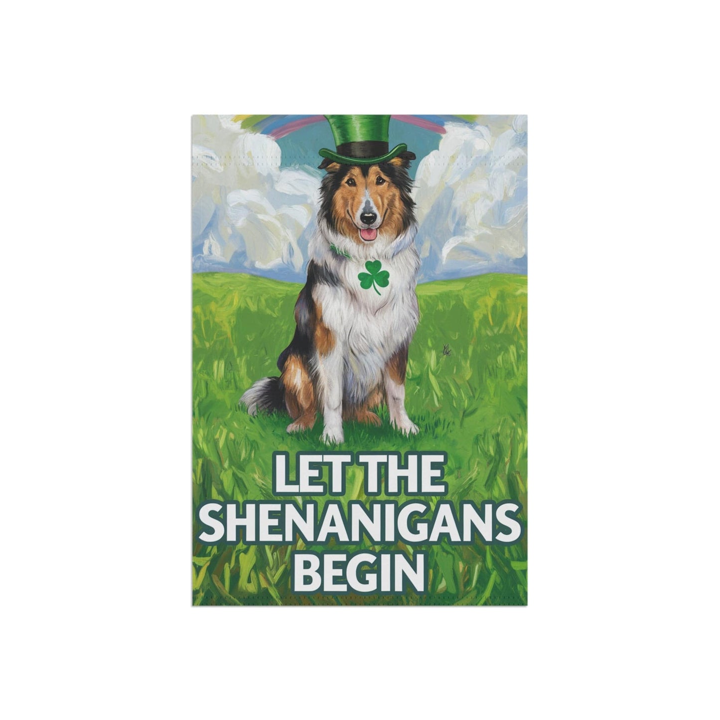 Printify Home Decor 12'' × 18'' Irish Rough Collie Garden Flag, Saint Patricks Day Funny Dog Yard Outside Decor