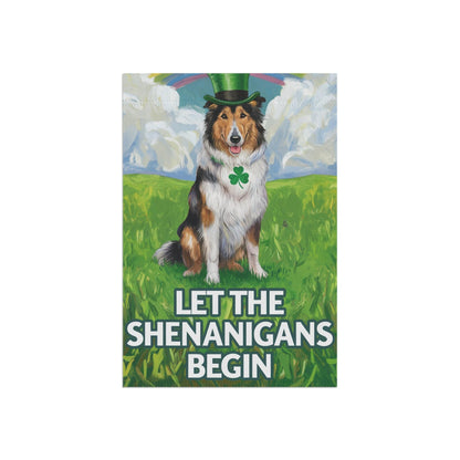 Printify Home Decor 12'' × 18'' Irish Rough Collie Garden Flag, Saint Patricks Day Funny Dog Yard Outside Decor