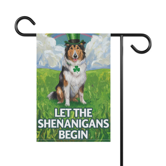 Printify Home Decor 12'' × 18'' Irish Rough Collie Garden Flag, Saint Patricks Day Funny Dog Yard Outside Decor