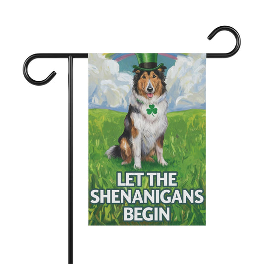 Printify Home Decor 12'' × 18'' Irish Rough Collie Garden Flag, Saint Patricks Day Funny Dog Yard Outside Decor