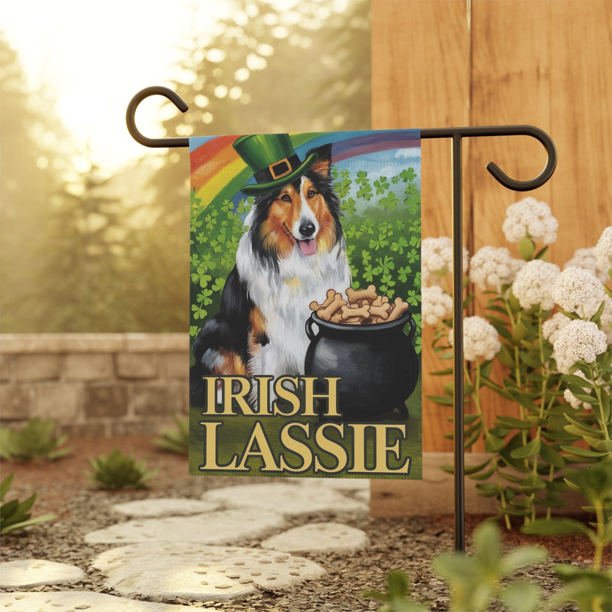 Printify Home Decor 12'' × 18'' Irish Rough Collie Garden Flag, Saint Patricks Funny Dog Lovers Yard Outside Decor