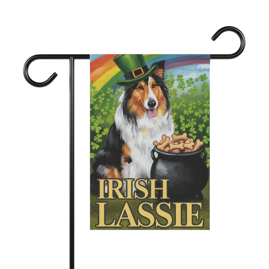 Printify Home Decor 12'' × 18'' Irish Rough Collie Garden Flag, Saint Patricks Funny Dog Lovers Yard Outside Decor