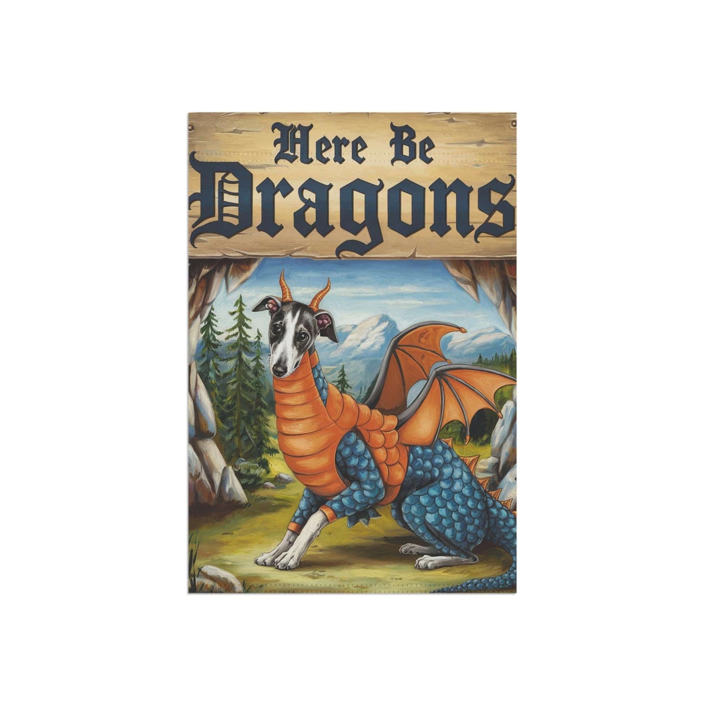 Printify Home Decor Italian Greyhound Dragon Garden Flag, Fantasy Dog Yard Spring Decor, Housewarming Halloween