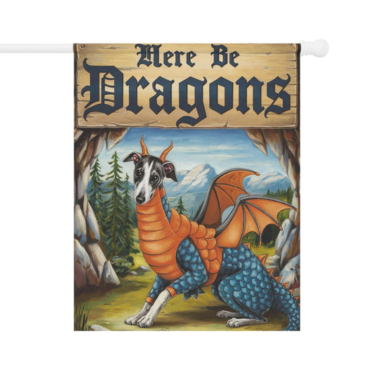 Italian Greyhound Dragon Garden Flag, Fantasy Dog Yard Spring Decor, Housewarming Halloween 24.5'' × 32''