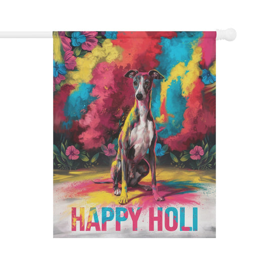 Printify Home Decor 24.5'' × 32'' Italian Greyhound Holi Garden Flag, Indian Spring Festival, Dog Lover Yard Outside Decor