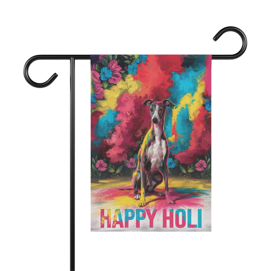 Printify Home Decor 12'' × 18'' Italian Greyhound Holi Garden Flag, Indian Spring Festival, Dog Lover Yard Outside Decor