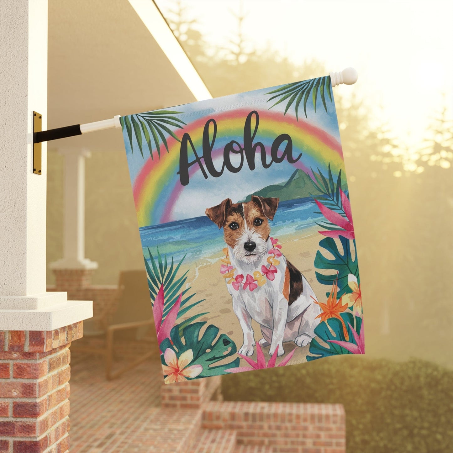 Printify Garden Flag Jack Russell Terrier Aloha Luau Garden Flag