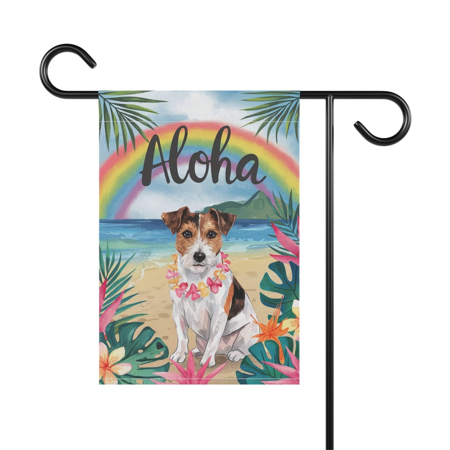 Printify Garden Flag Jack Russell Terrier Aloha Luau Garden Flag