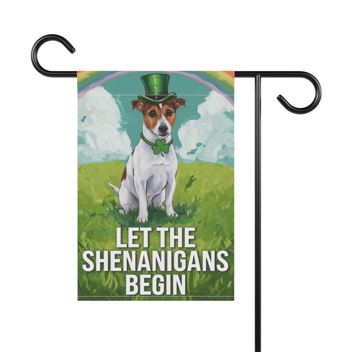 Printify Home Decor 12'' × 18'' Jack Russell Terrier Garden Flag, Saint Patricks Day Funny Dog Yard Outside Decor
