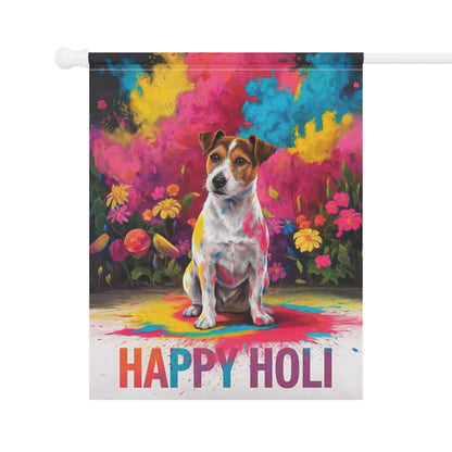 Printify Home Decor Jack Russell Terrier Holi Festival Garden Flag, Indian Spring Festival, Dog Lovers