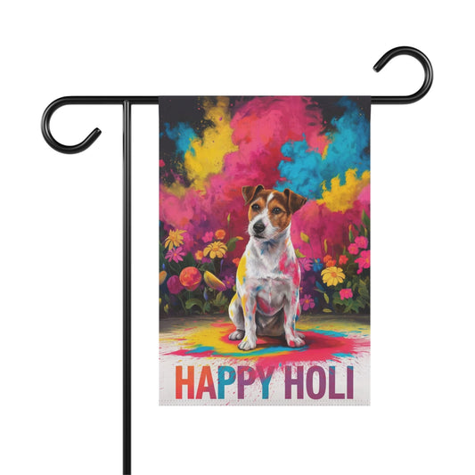 Printify Home Decor 12'' × 18'' Jack Russell Terrier Holi Festival Garden Flag, Indian Spring Festival, Dog Lovers