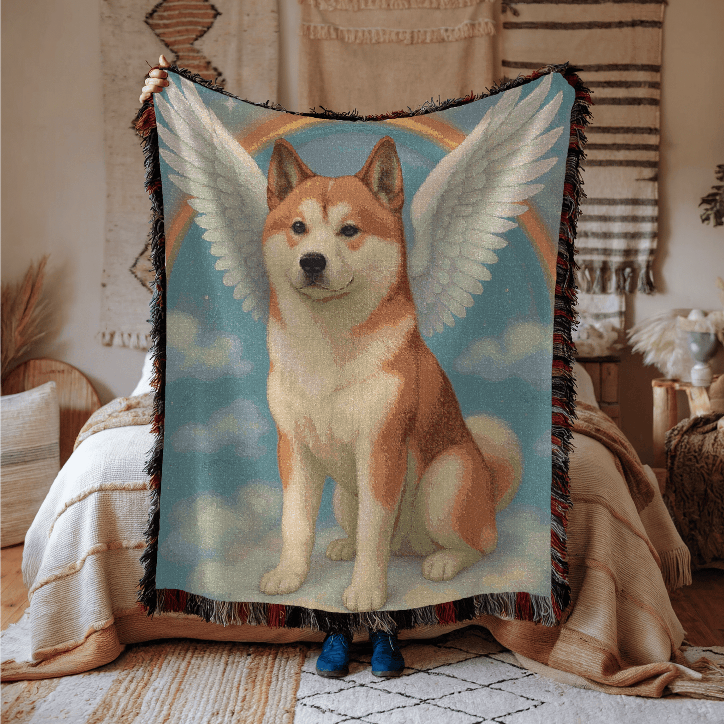 Printify Blanket Japanese Akita Angel Woven Blanket