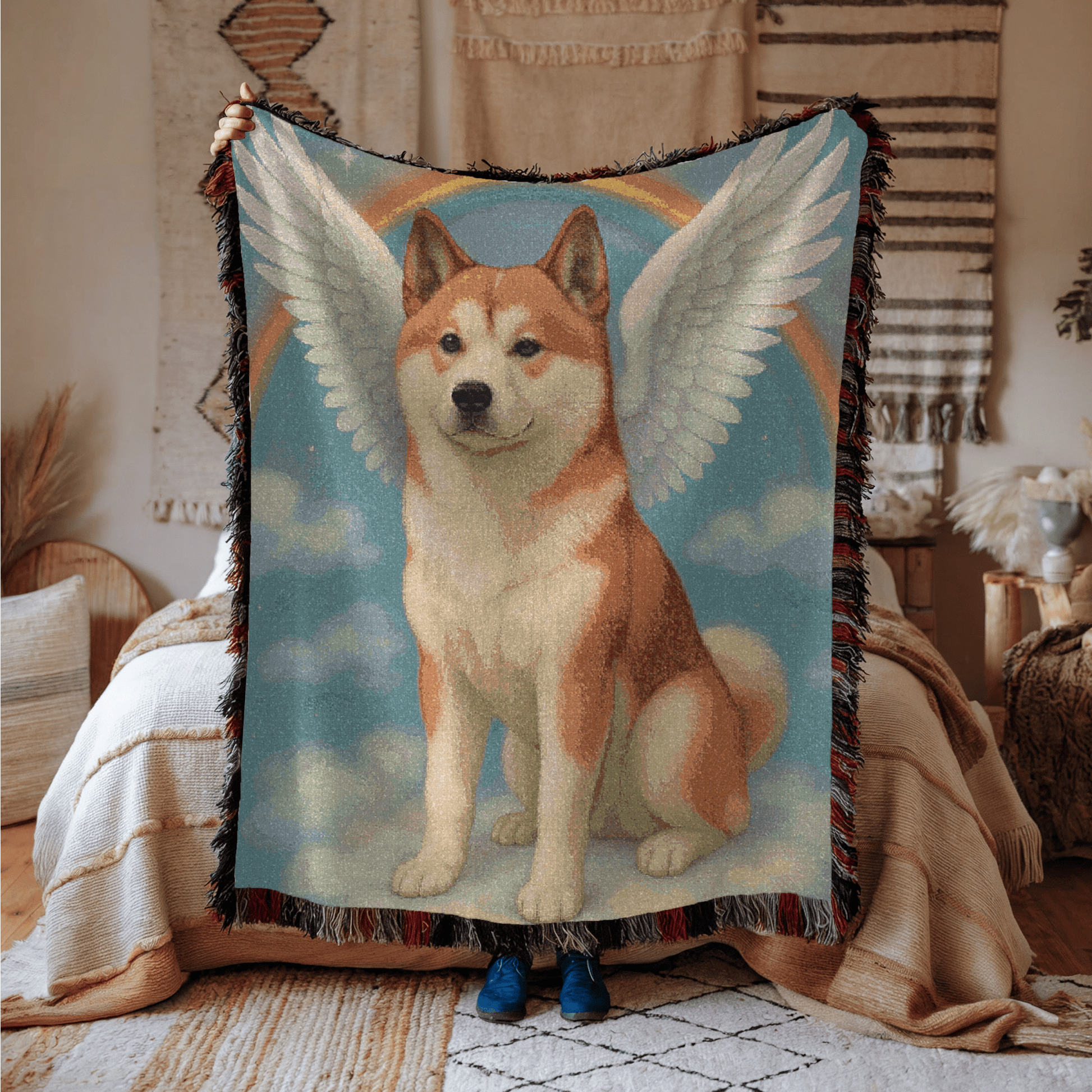 Printify Blanket Japanese Akita Angel Woven Blanket