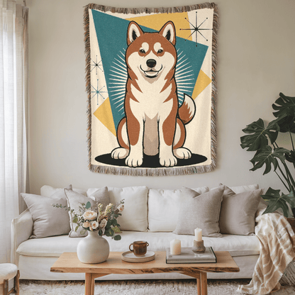 Printify Blanket Japanese Akita Atomic Mid Century Modern Throw Blanket