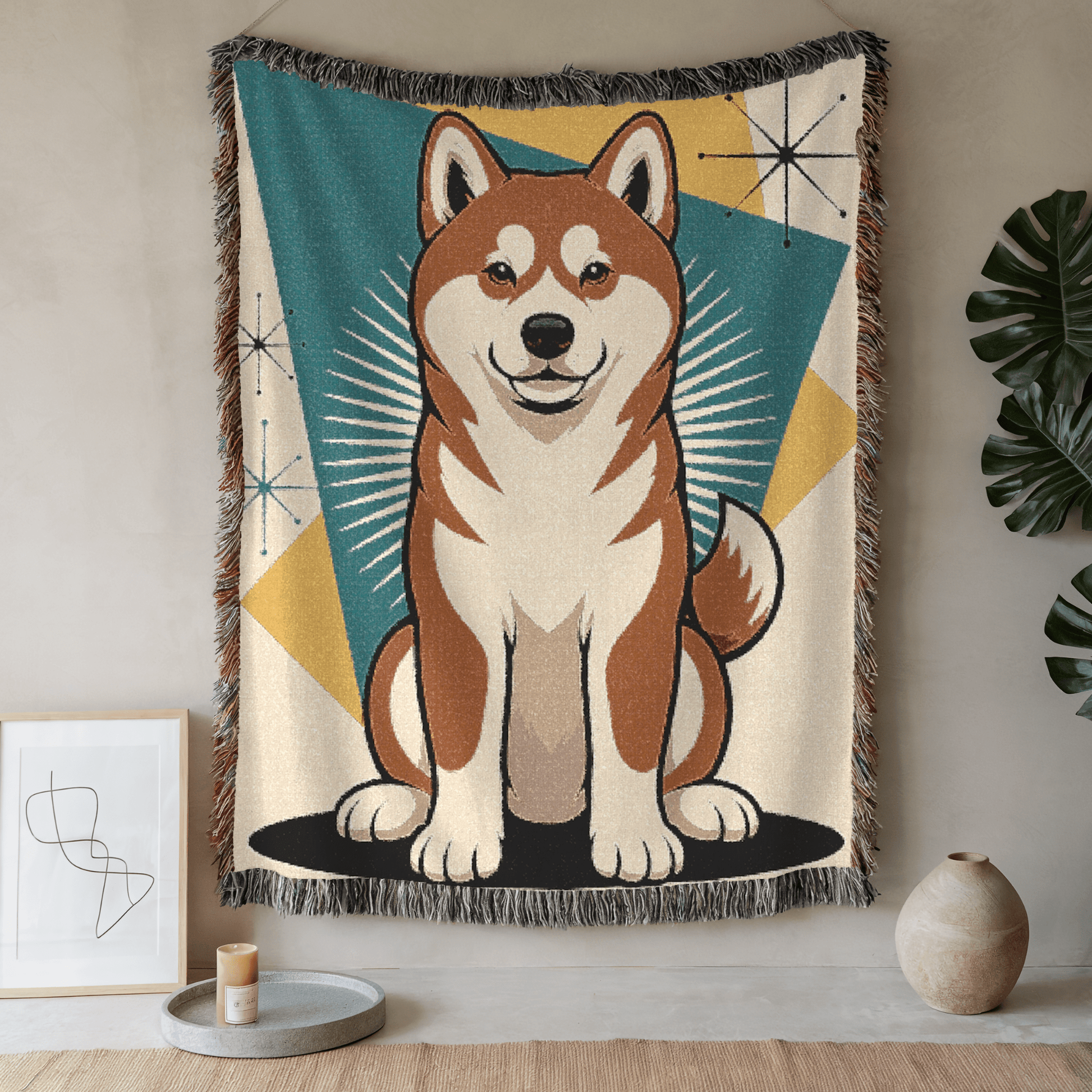 Printify Blanket 52'' × 37'' Japanese Akita Atomic Mid Century Modern Throw Blanket