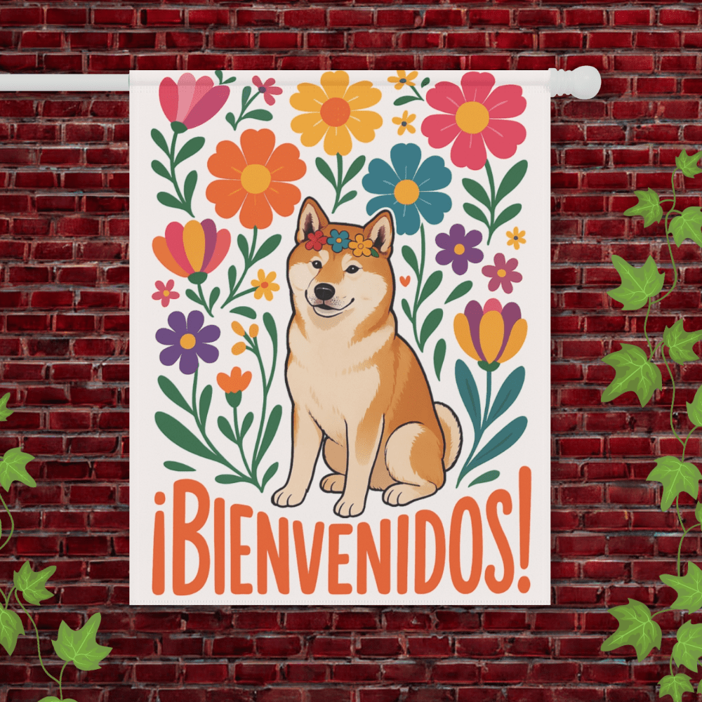 Printify Garden Flag 24.5'' × 32'' Japanese Akita Bienvenidos Garden Flag