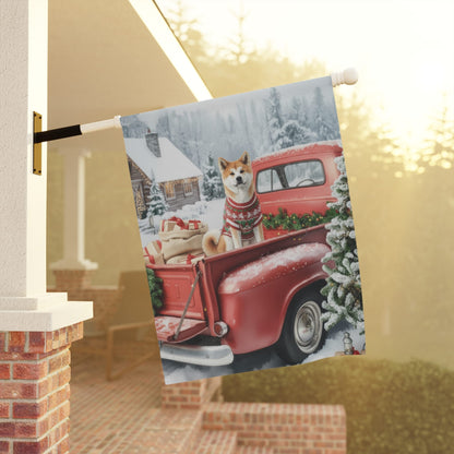 Japanese Akita Red Truck Christmas Garden Flag