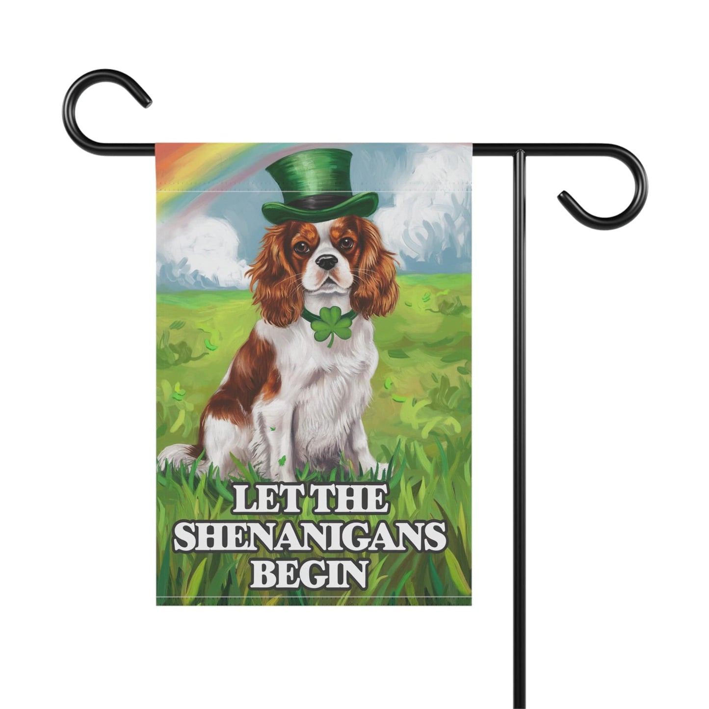 Printify Home Decor 12'' × 18'' King Charles Blenheim Garden Flag, Saint Patricks Day Funny Dog Yard Outside Decor