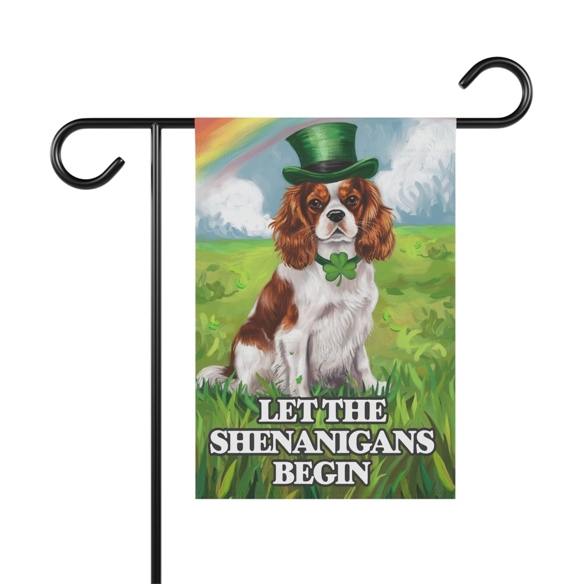 Printify Home Decor 12'' × 18'' King Charles Blenheim Garden Flag, Saint Patricks Day Funny Dog Yard Outside Decor