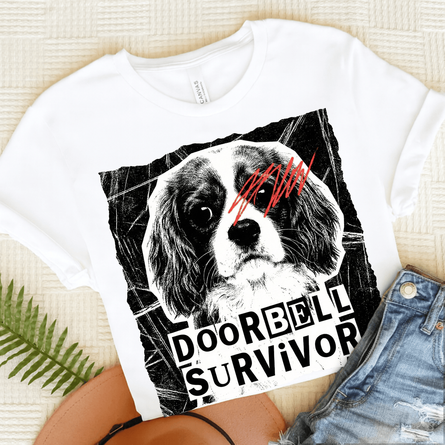 Personalized Cavalier Doorbell Survivor Unisex Tshirt White