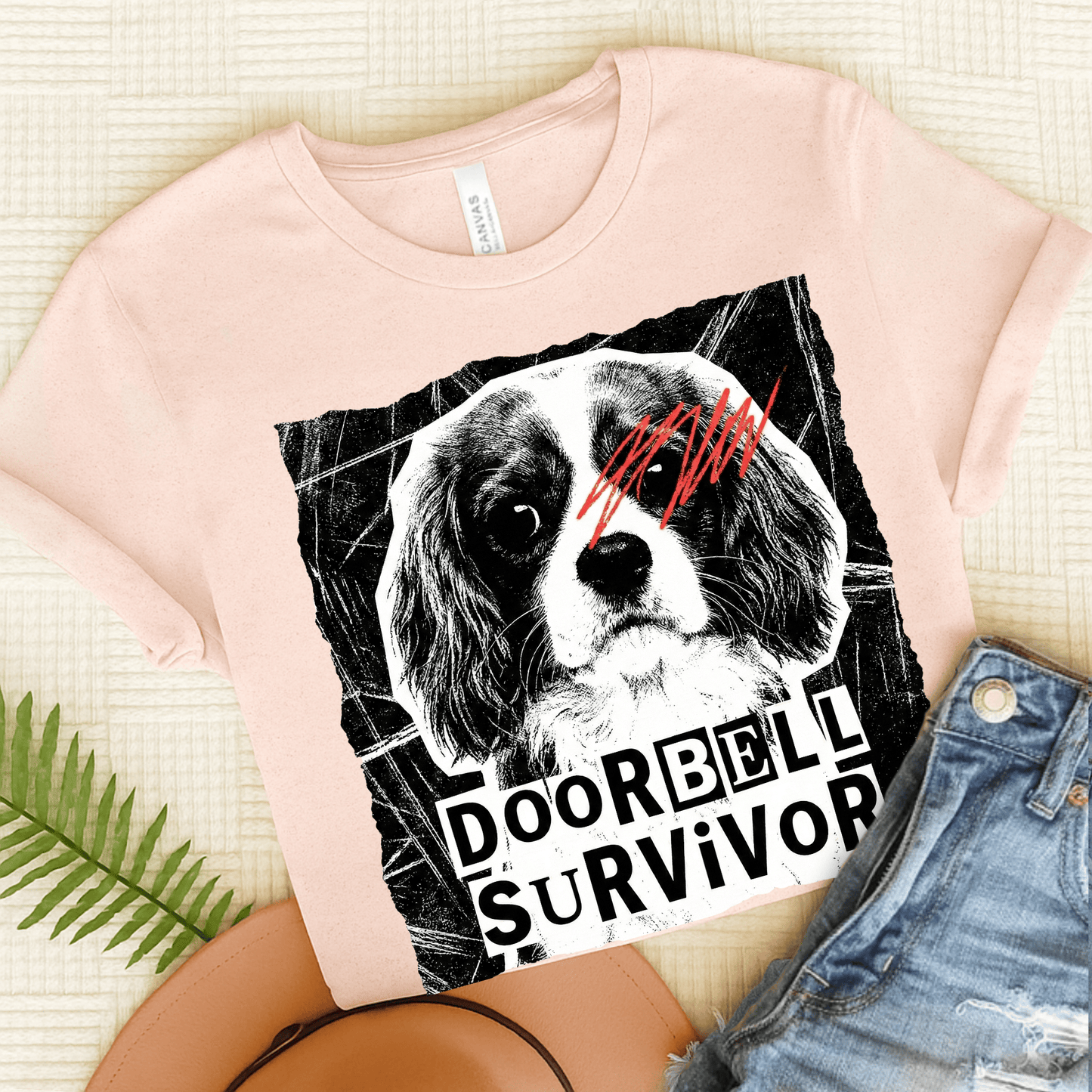 Personalized Cavalier Doorbell Survivor Unisex Tshirt Soft Pink