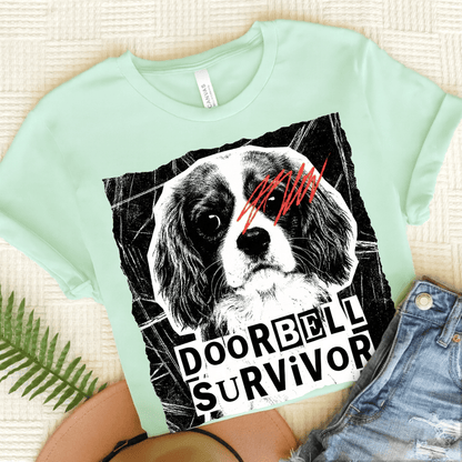 Personalized Cavalier Doorbell Survivor Unisex Tshirt Heather Mint