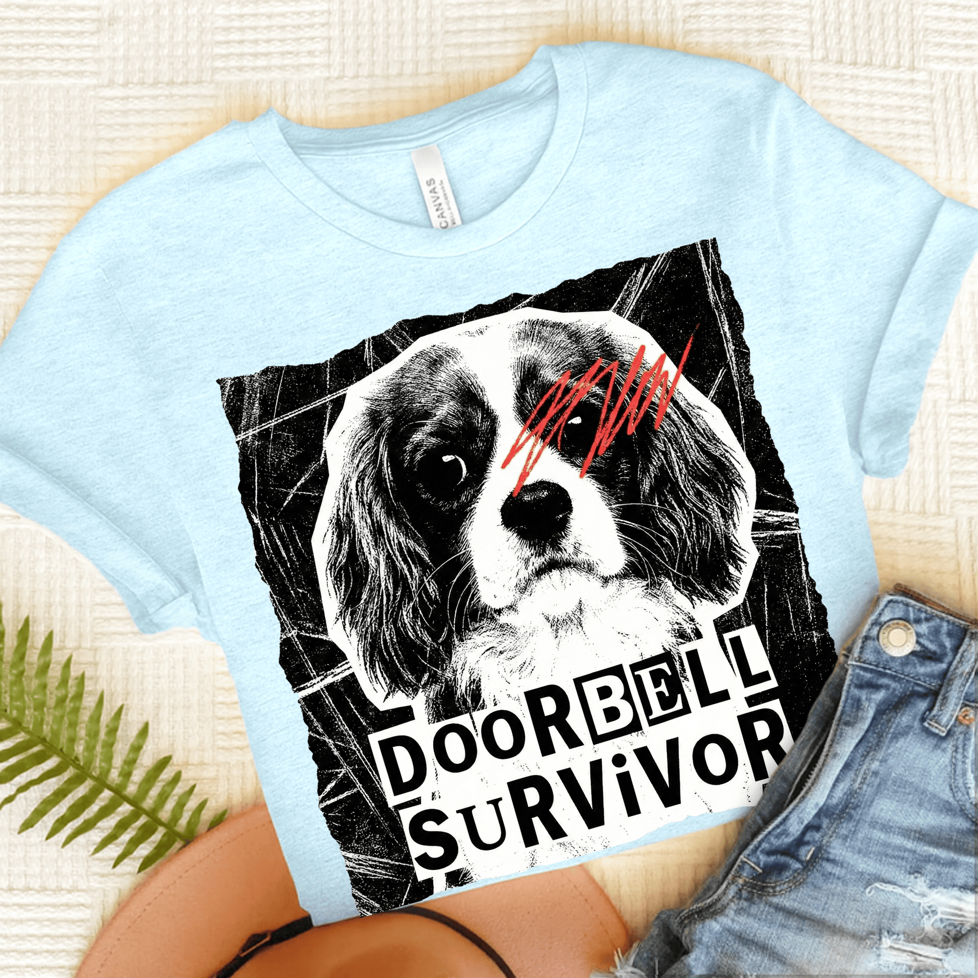 Personalized Cavalier Doorbell Survivor Unisex Tshirt Heather Ice Blue