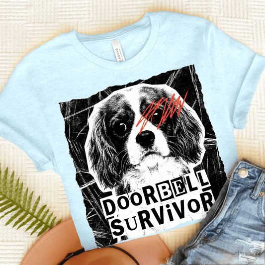 Personalized Cavalier Doorbell Survivor Unisex Tshirt Heather Ice Blue