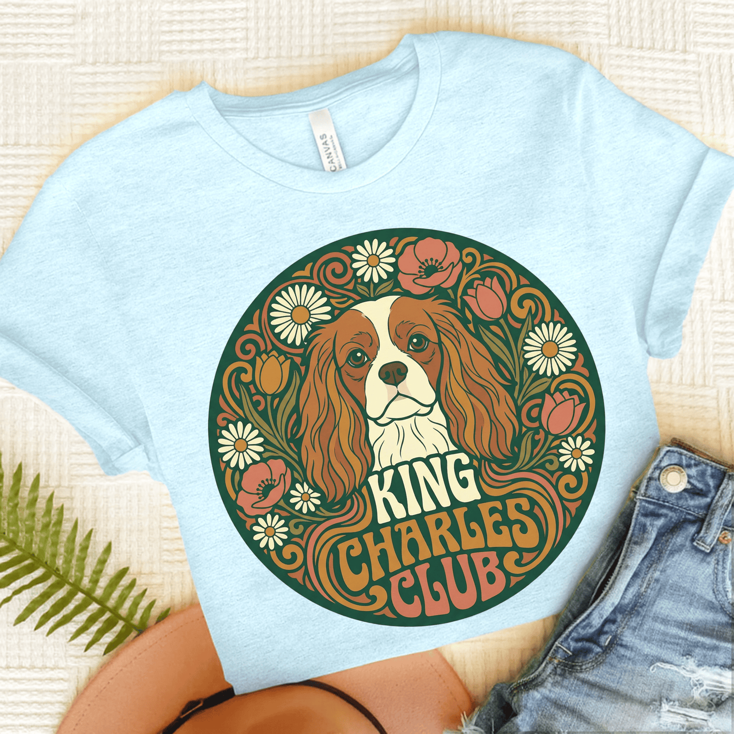 Personalized Cavalier Hippie Club Unisex Tshirt Heather Ice Blue