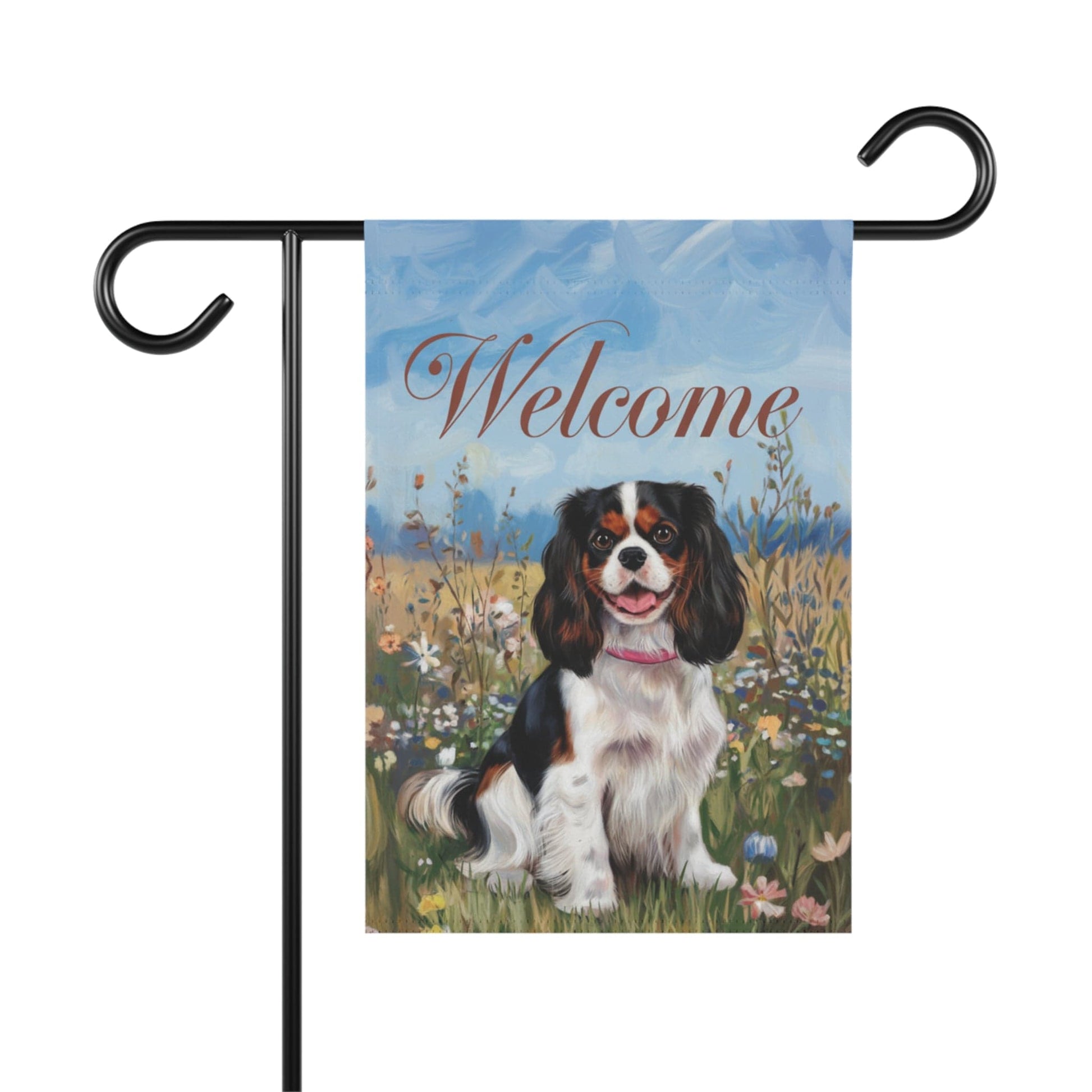 Printify Garden Flag King Charles Cavalier Tricolor Welcome Garden Flag