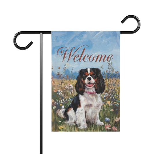 Printify Garden Flag King Charles Cavalier Tricolor Welcome Garden Flag