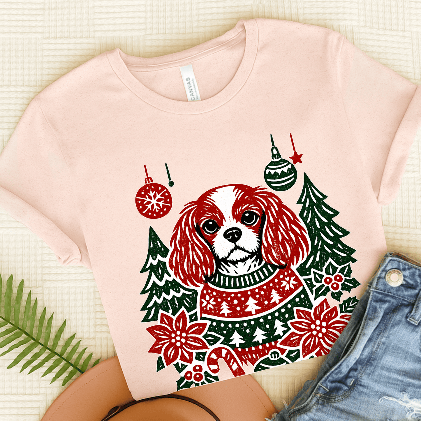 Personalized Cavalier Christmas Unisex TShirt Soft Pink