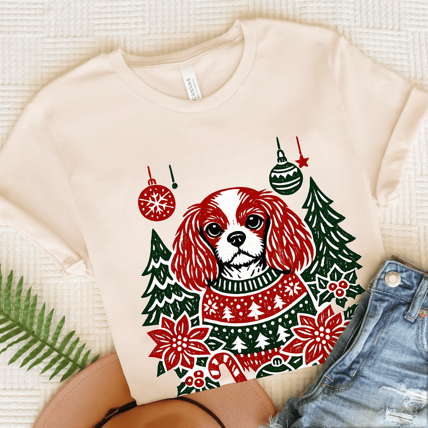Personalized Cavalier Christmas Unisex TShirt Natural