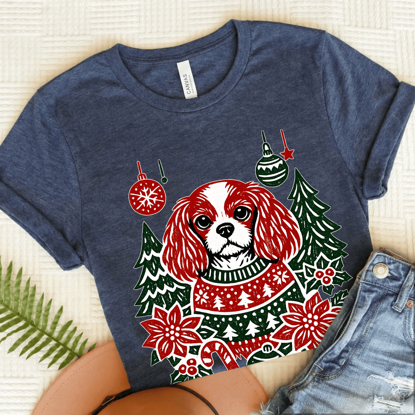 Personalized Cavalier Christmas Unisex TShirt Heather Navy