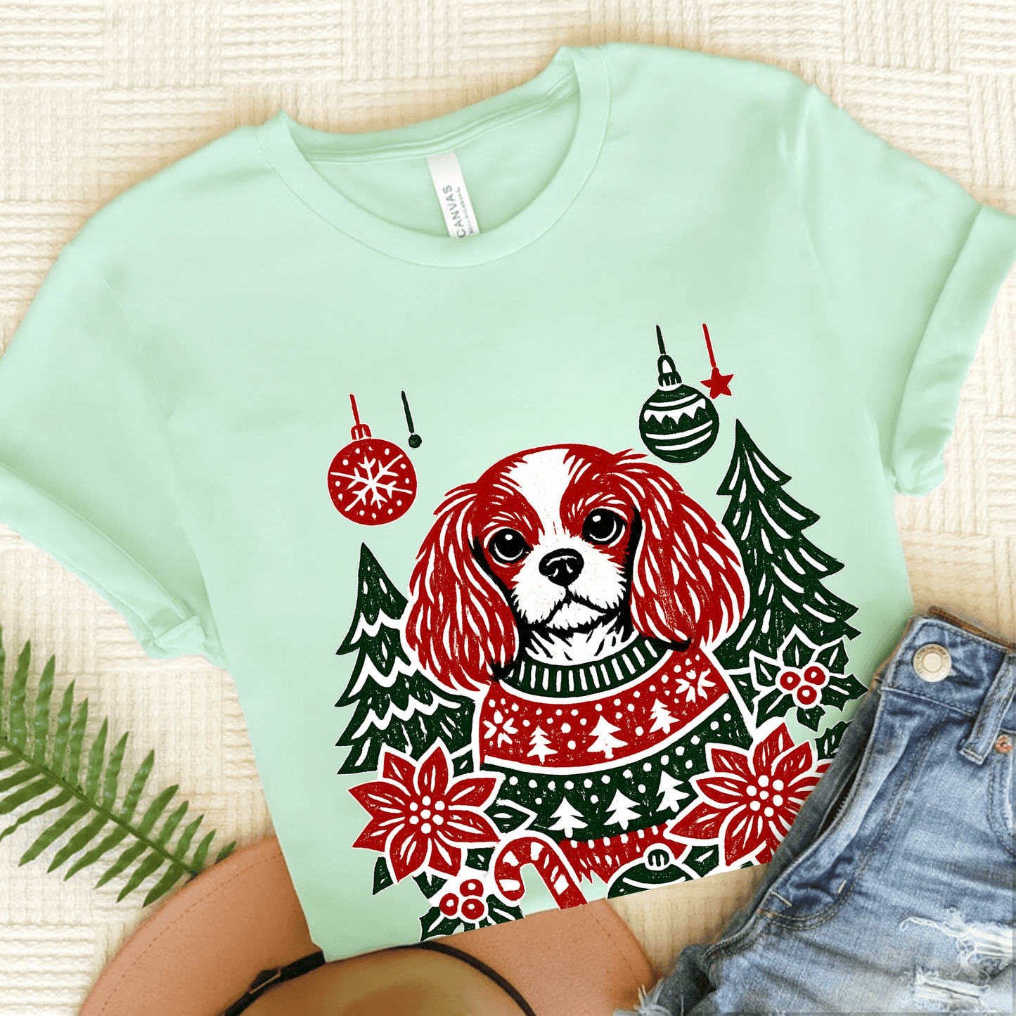 Personalized Cavalier Christmas Unisex TShirt Heather Mint