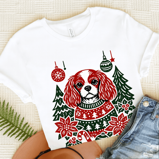 Personalized Cavalier Christmas Unisex TShirt White