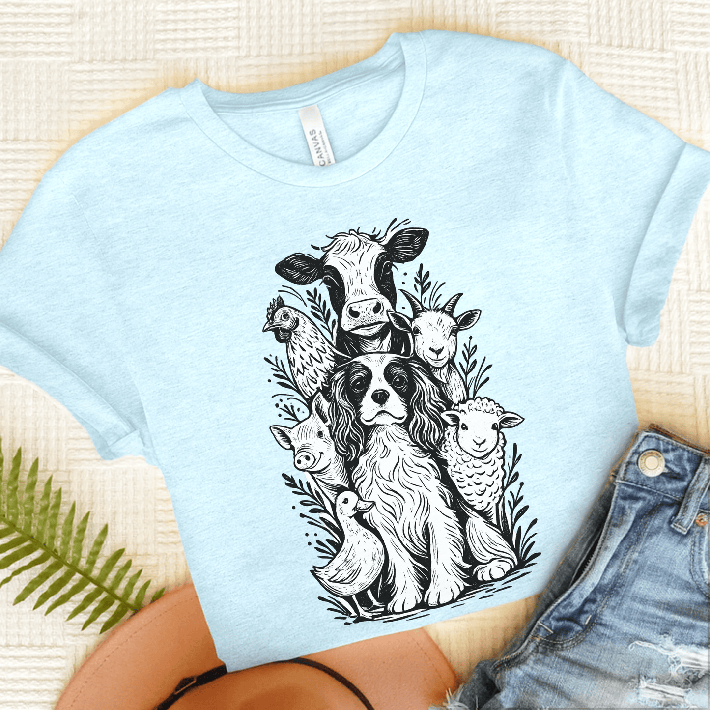 Cavalier Farm Animals Unisex TShirt Heather Ice Blue
