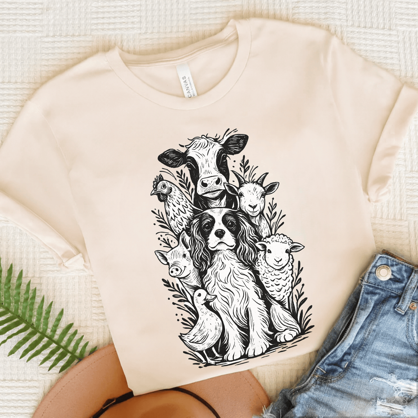 Cavalier Farm Animals Unisex TShirt Natural