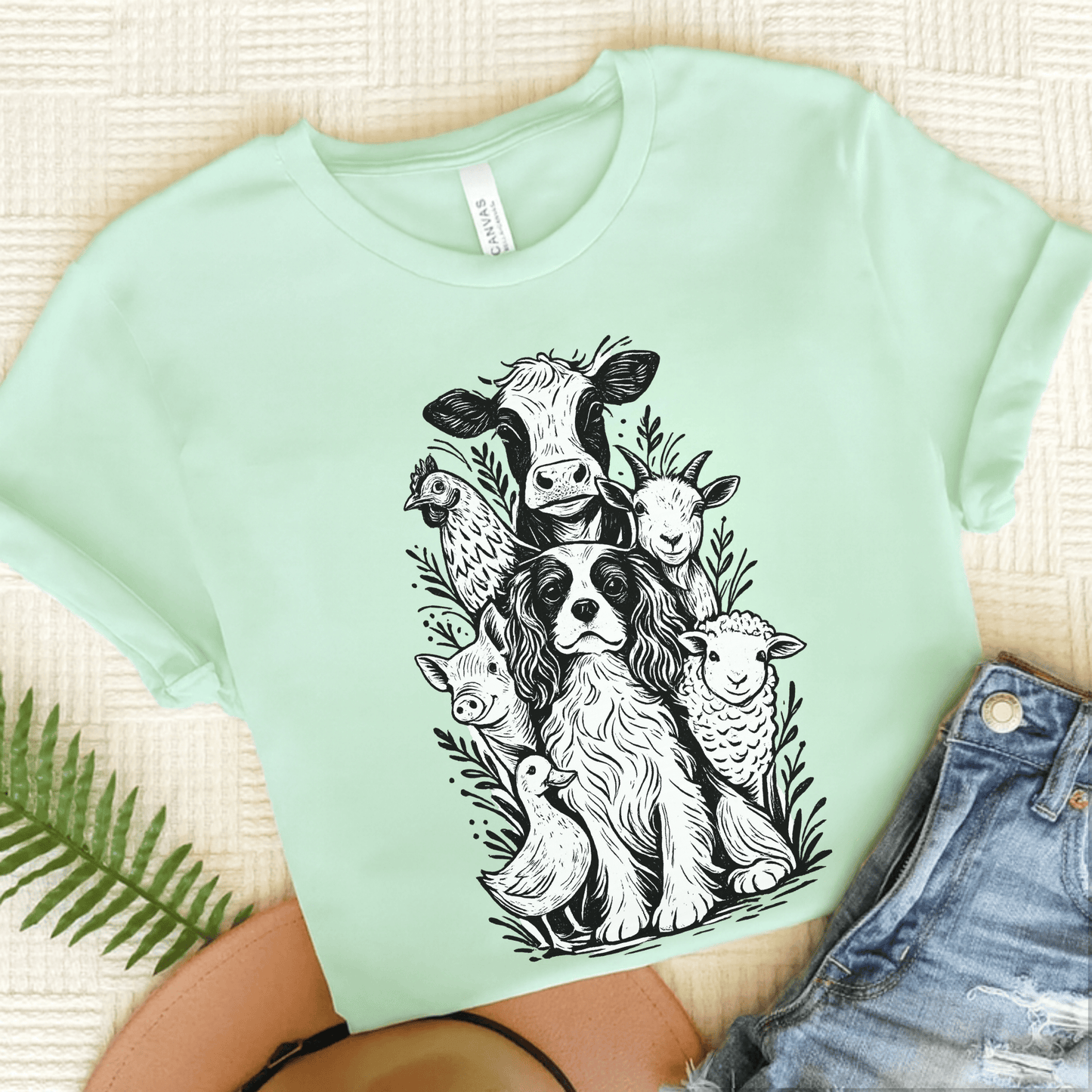 Cavalier Farm Animals Unisex TShirt Heather Mint