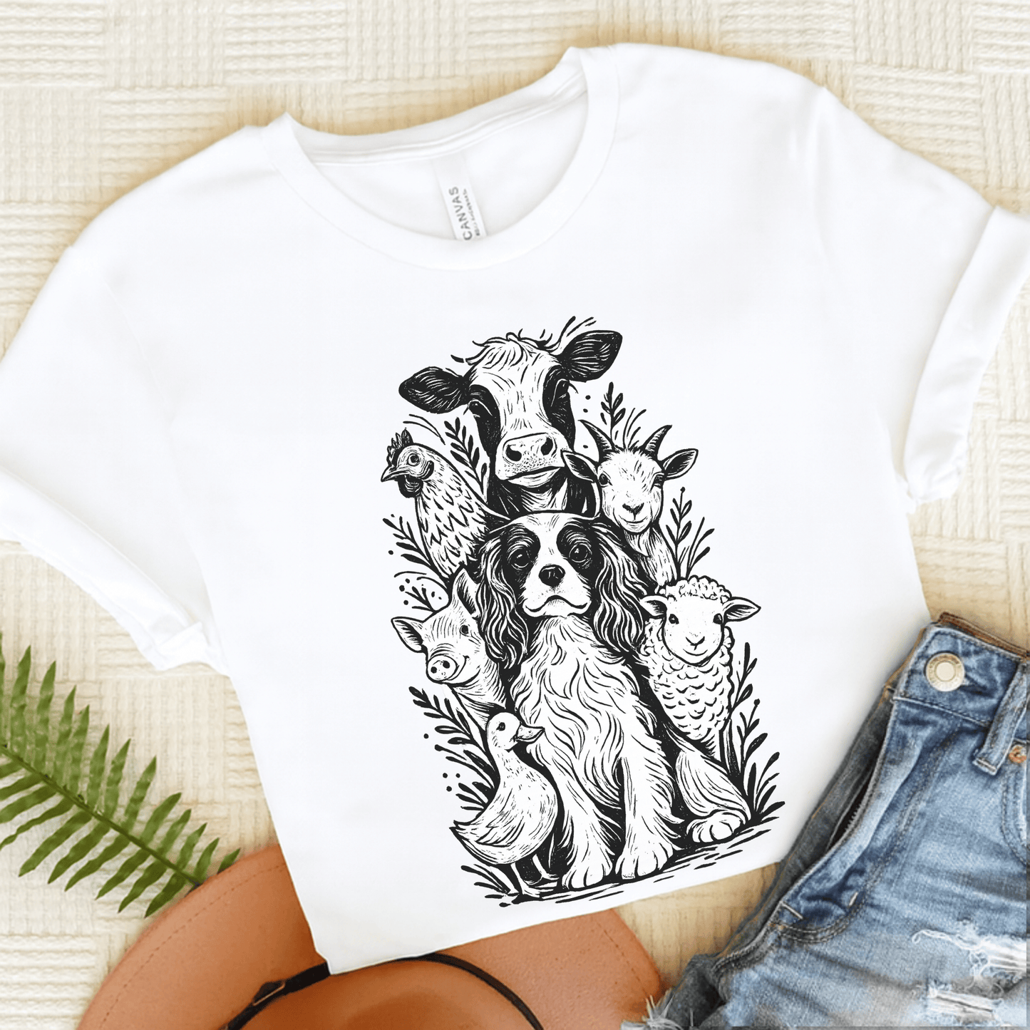 Cavalier Farm Animals Unisex TShirt White