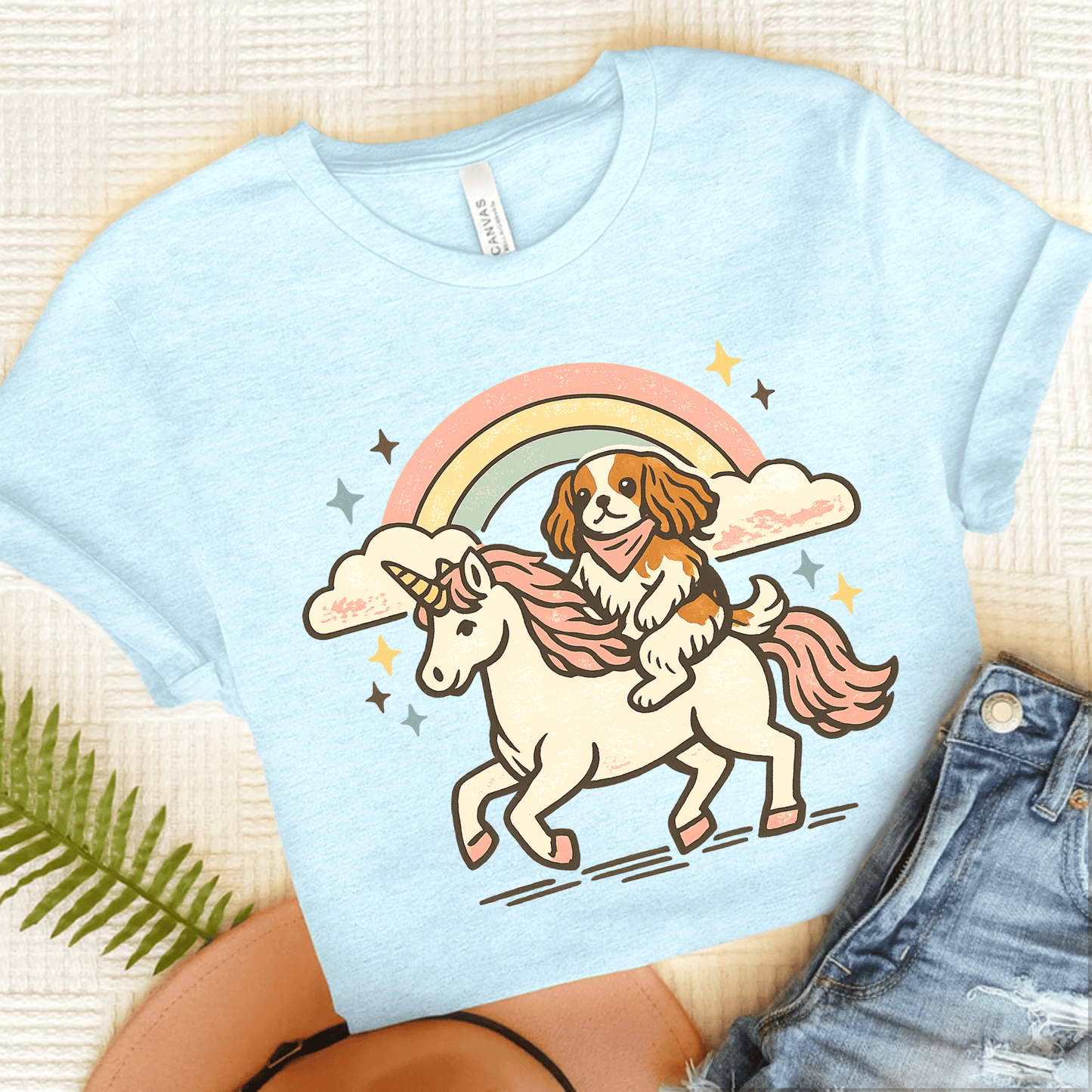 Personalized King Charles Unicorn Unisex TShirt Heather Ice Blue