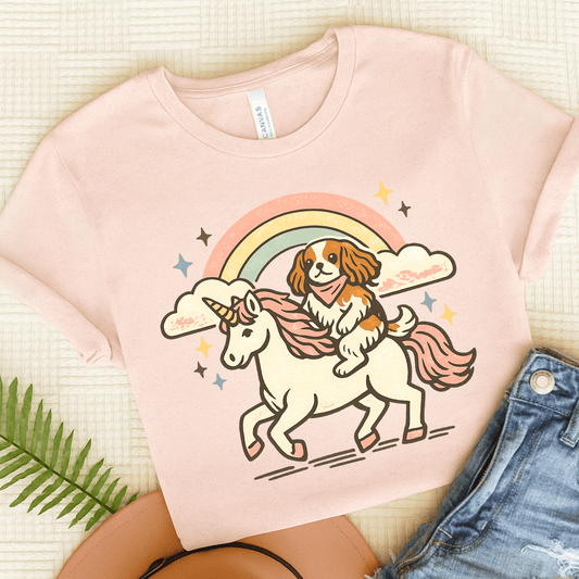Personalized King Charles Unicorn Unisex TShirt Soft Pink