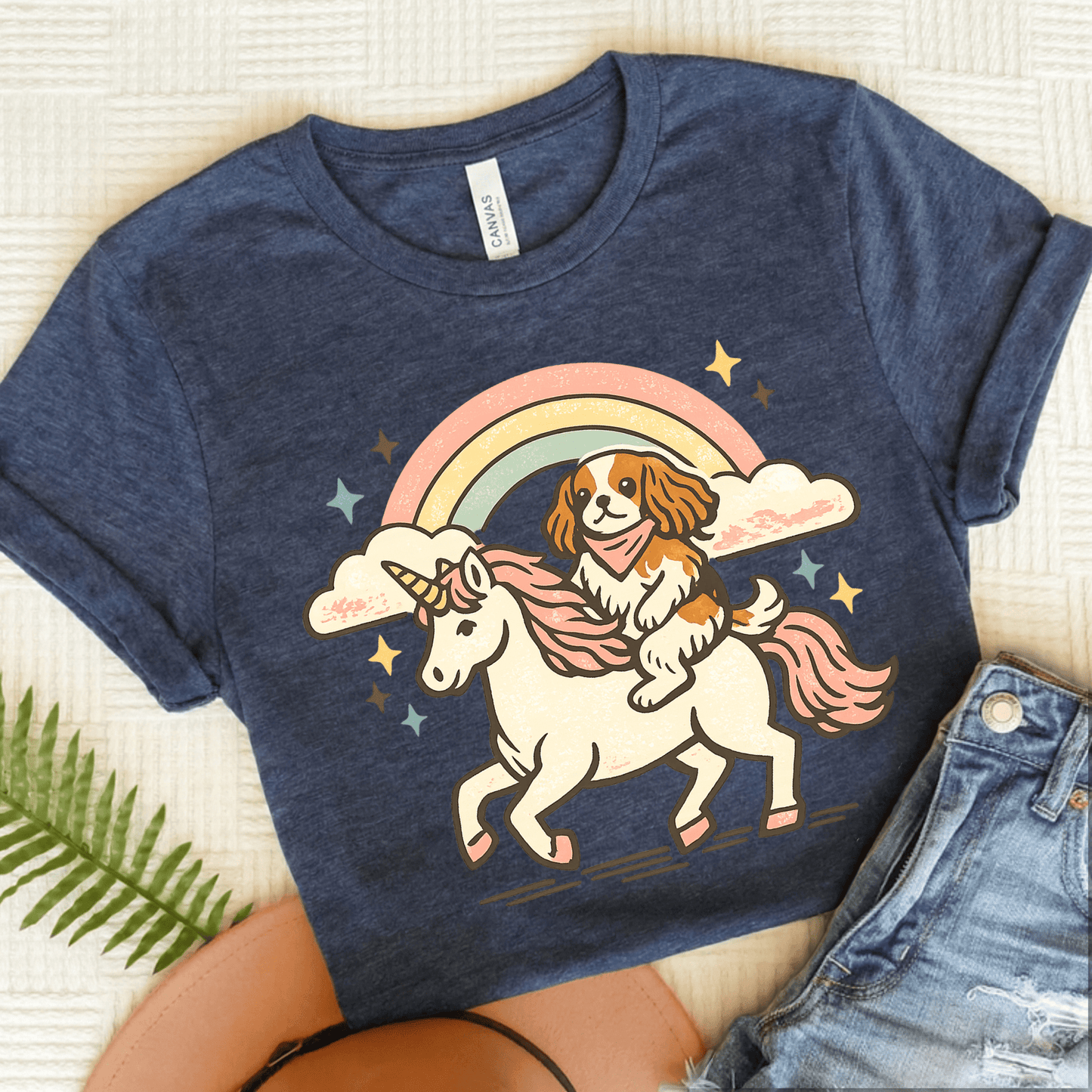 Personalized King Charles Unicorn Unisex TShirt Heather Navy