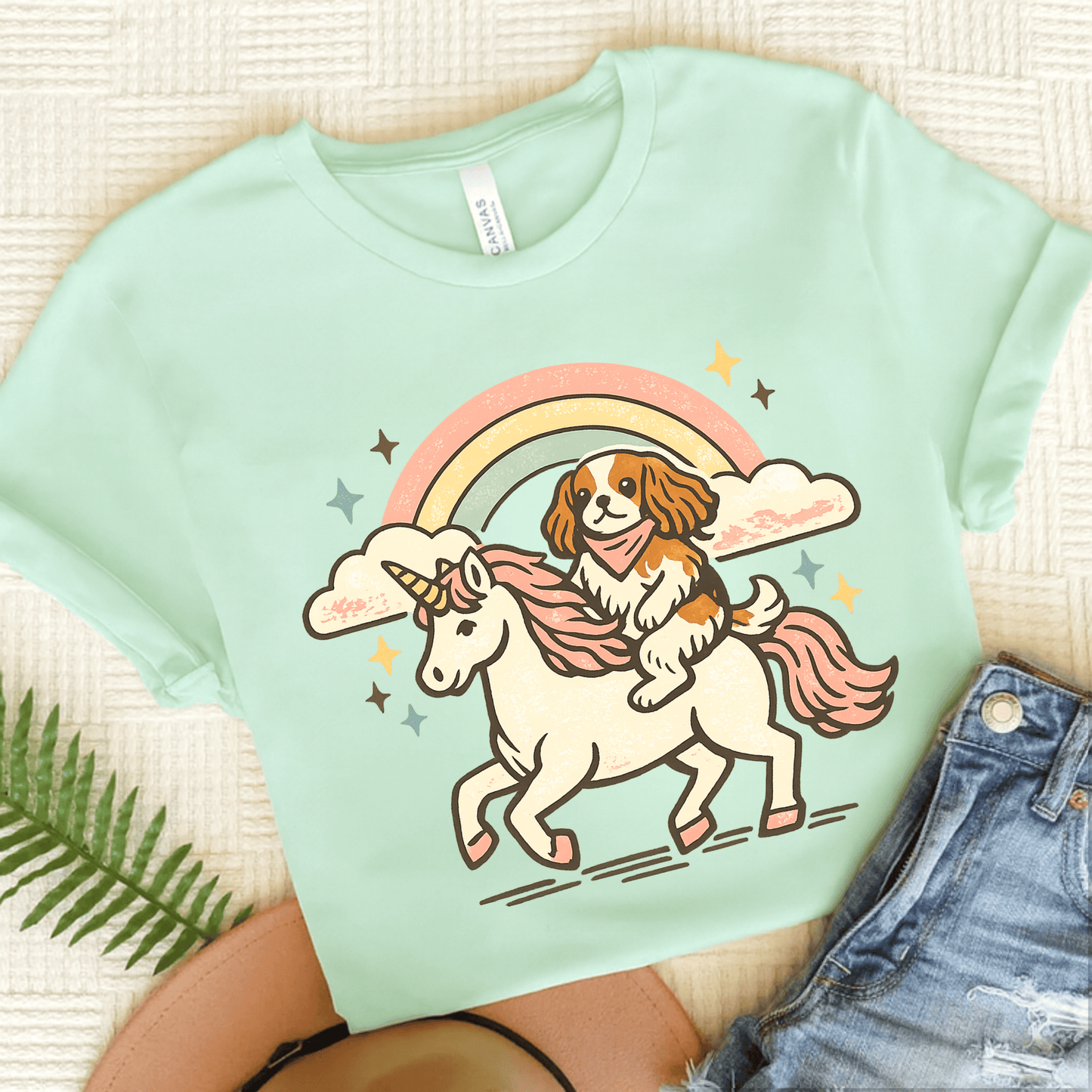 Personalized King Charles Unicorn Unisex TShirt Heather Mint