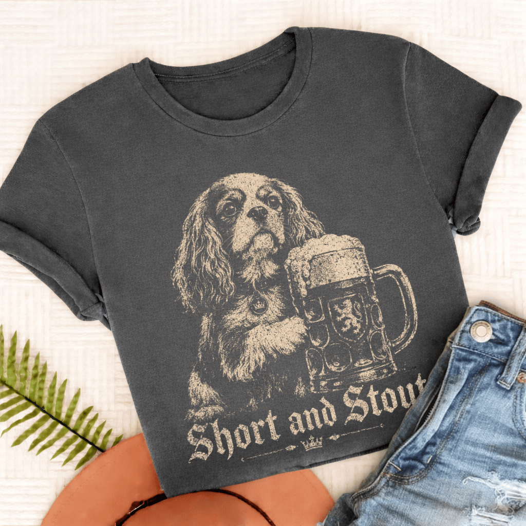 King Charles Short Stout Silhouette TShirt Comfort Colors Pepper