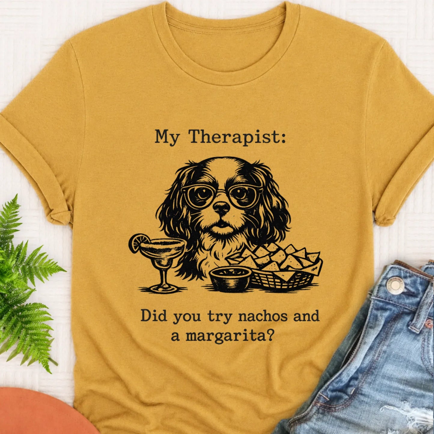 T-Shirt Mustard / S King Charles Therapist Nachos Unisex TShirt