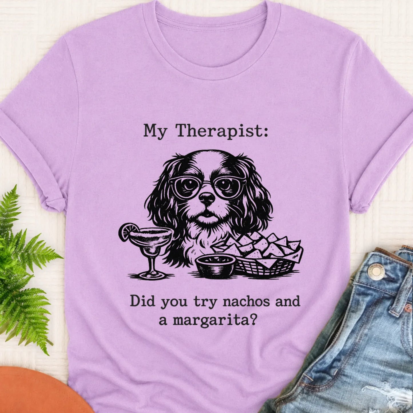 T-Shirt Orchid / S King Charles Therapist Nachos Unisex TShirt