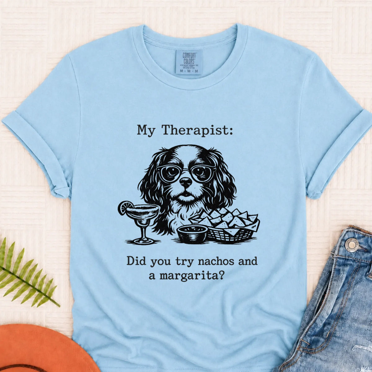 King Charles Therapist Nachos Unisex TShirt Chambray
