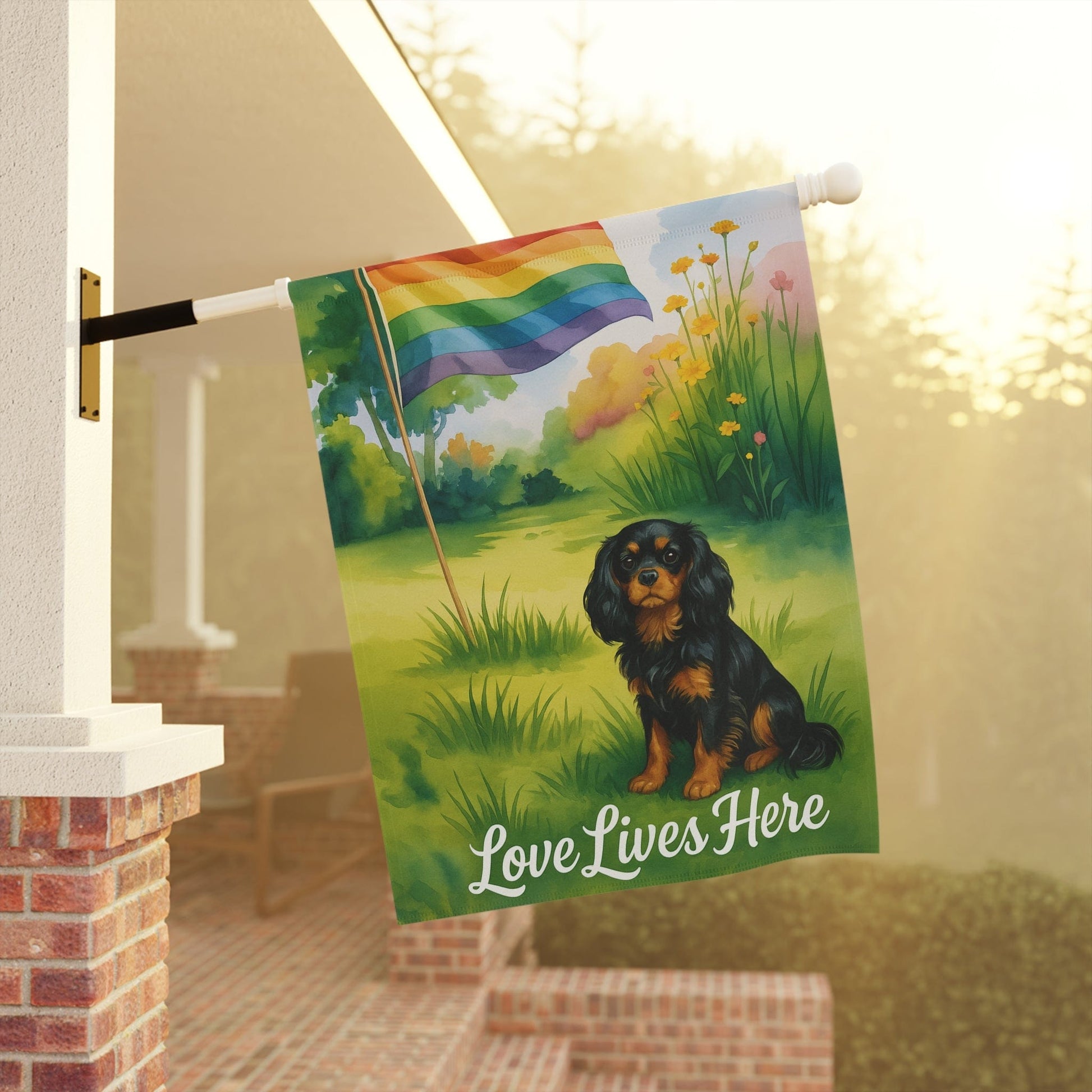 LGBTQ+ Black Tan Cavalier Garden Flag