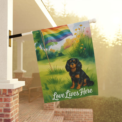 LGBTQ+ Black Tan Cavalier Garden Flag